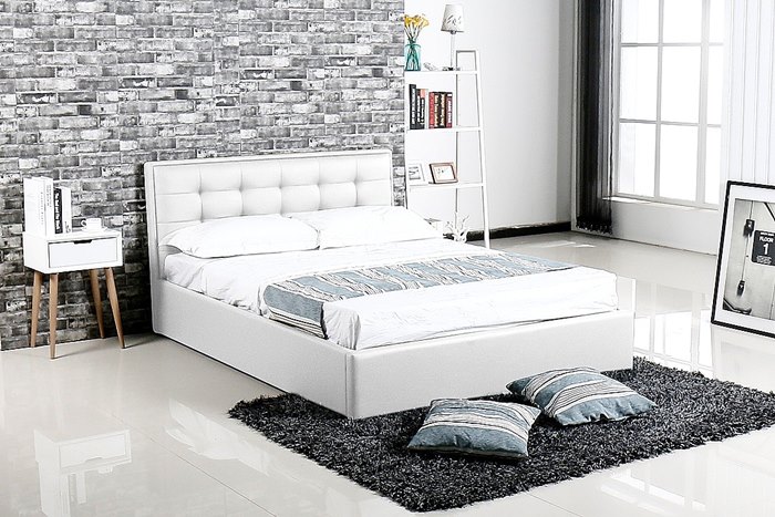 מיטה זוגית 160X190 דגם אלסינה עם ארגז מצעים דמוי עור לבן