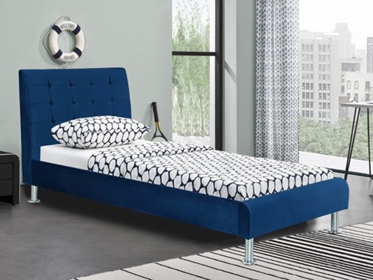 מיטת יחיד מעוצבת 90x190 בריפוד בד קטיפתי דגם לוטם
