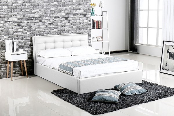 מיטה וחצי 140X190 דגם אלסינה עם ארגז מצעים דמוי עור לבן